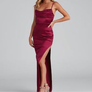 Burgundy Gown with slit